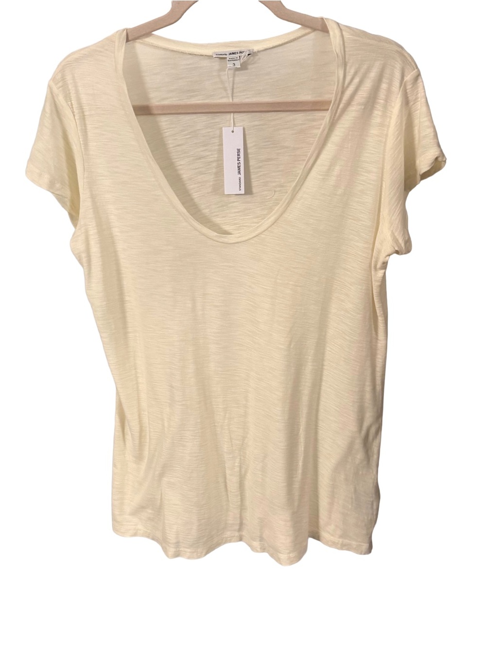 James Perse Women’s Slub Scoop Neck T-Shirt Ivory Sz L (JP-3) NWT Ret $105